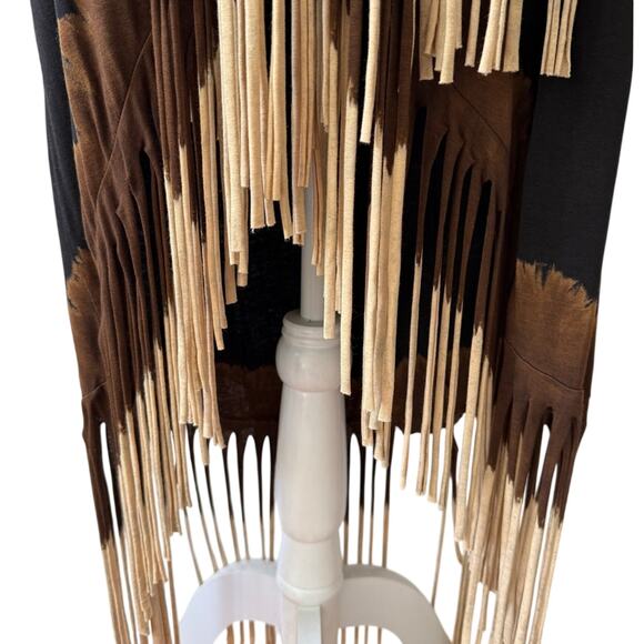 Western Black Brown Ombre Fringe High Low Jersey Skirt Strapless Dress Size XL - Picture 4 of 10